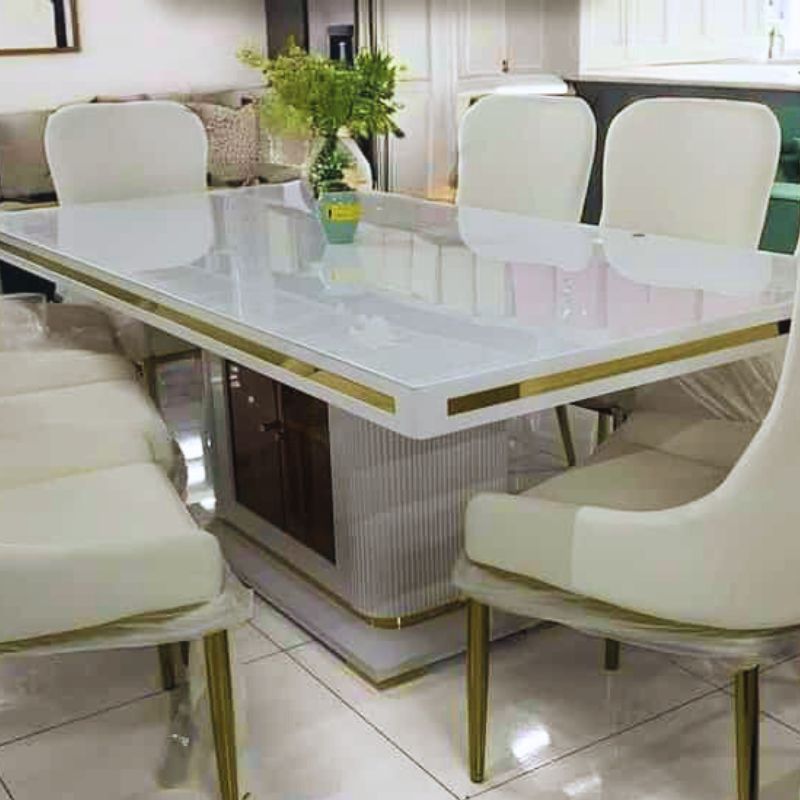 Asta Luxury Tempered Glass Top High Gloss Dining Table with Storage Cabinet - Image 3