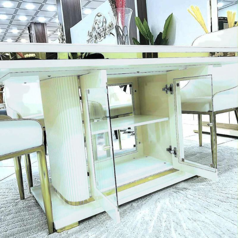 Asta Luxury Tempered Glass Top High Gloss Dining Table with Storage Cabinet - Image 4