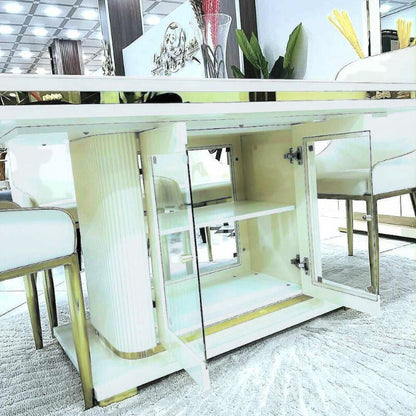 Asta Luxury Tempered Glass Top High Gloss Dining Table with Storage Cabinet - Image 4