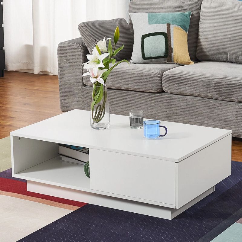 LED High Gloss Top White Coffee Table With Single Drawer - Image 2