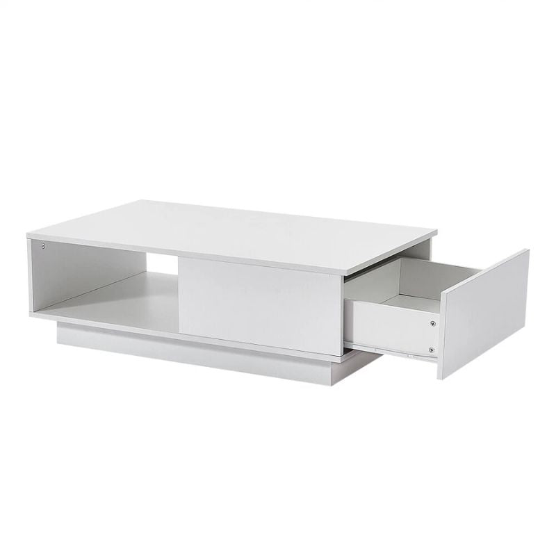 LED High Gloss Top White Coffee Table With Single Drawer - Image 5