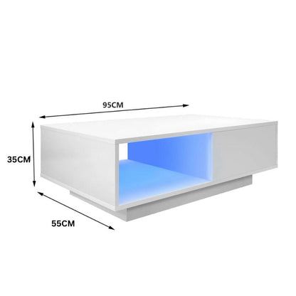 LED High Gloss Top White Coffee Table With Single Drawer - Image 6