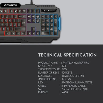 HUNTER PRO K511 Backlit Pro Gaming Keyboard - Image 4