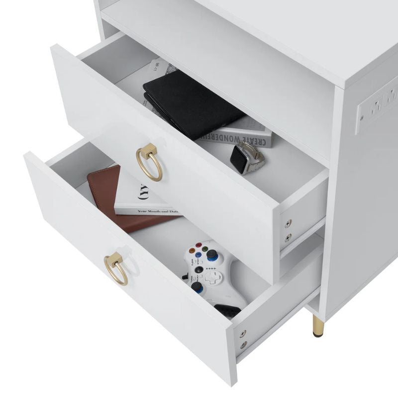 Amelia Modern LED Bedside table with USB and power socket white x 2 - Image 2