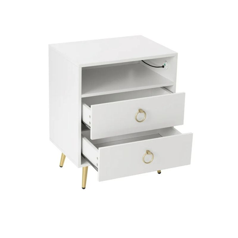 Amelia Modern LED Bedside table with USB and power socket white x 2 - Image 3