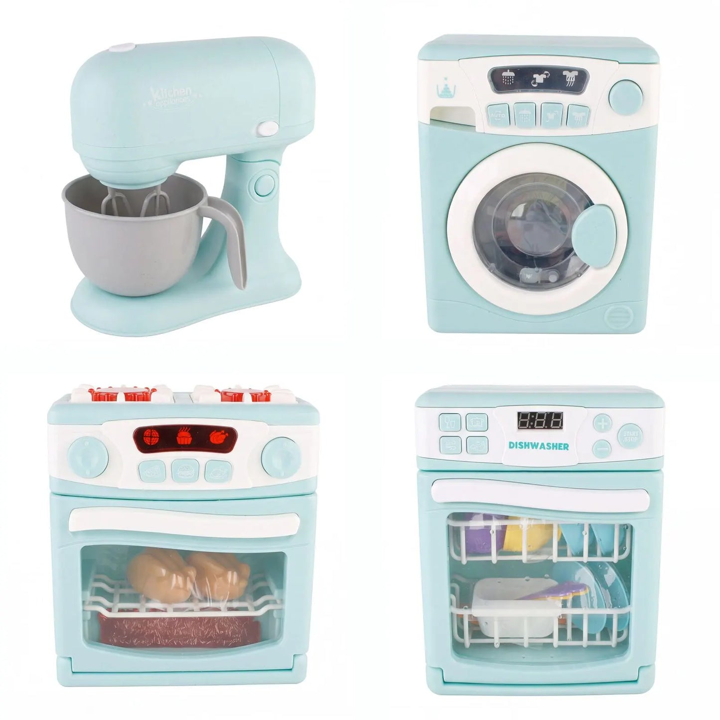 4 Piece Home Appliance Toy Mixer, Washing Machine, Oven & Dishwasher, With Lights & Sound
