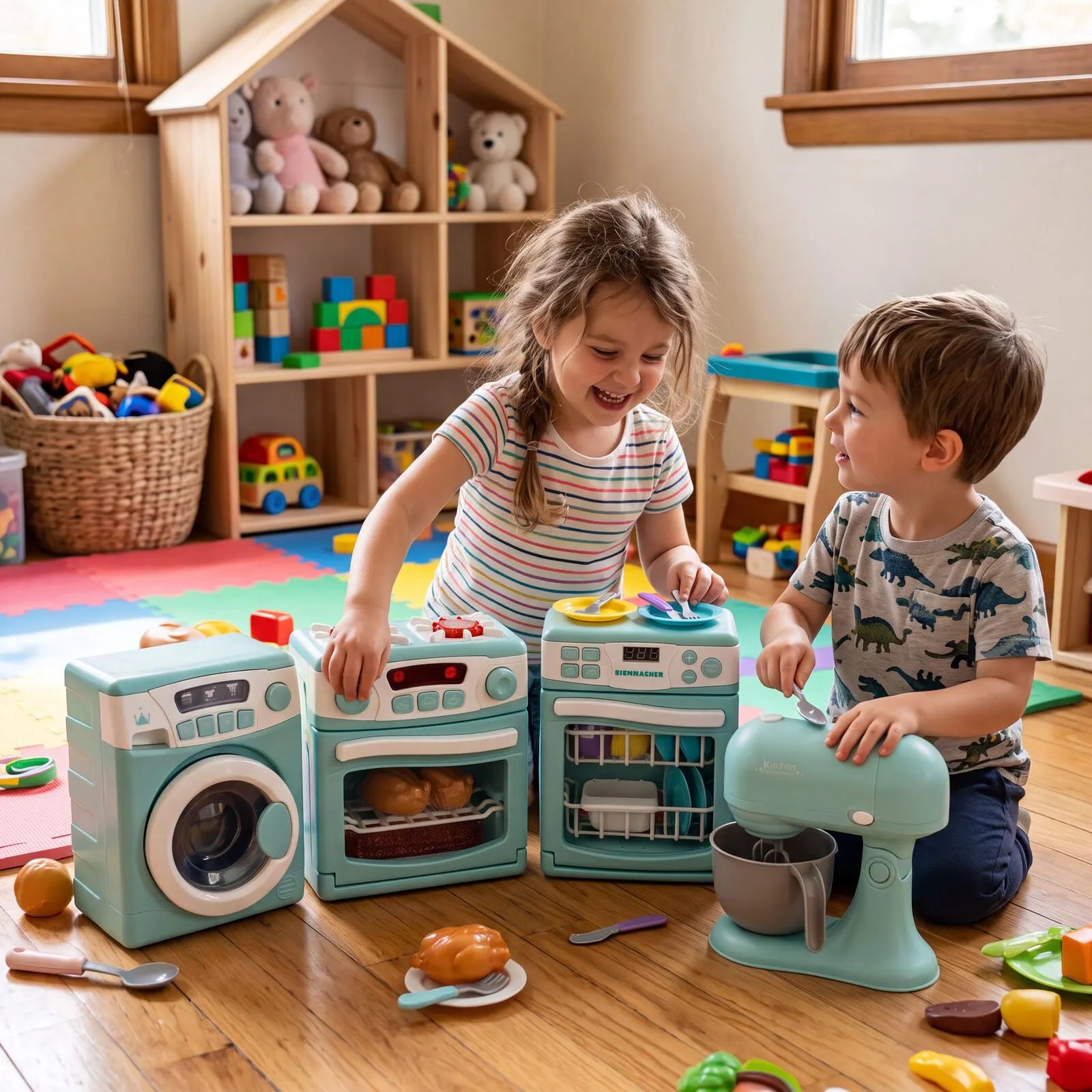 4 Piece Home Appliance Toy Mixer, Washing Machine, Oven & Dishwasher, With Lights & Sound - Image 2