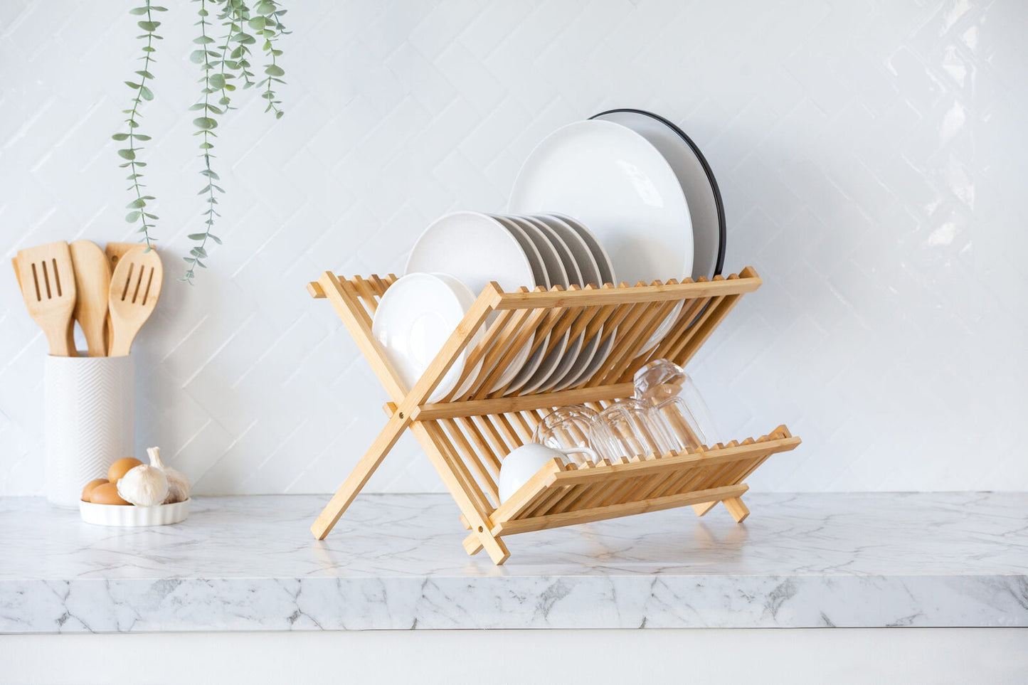 2 Tier Bamboo Dish Rack - Image 5