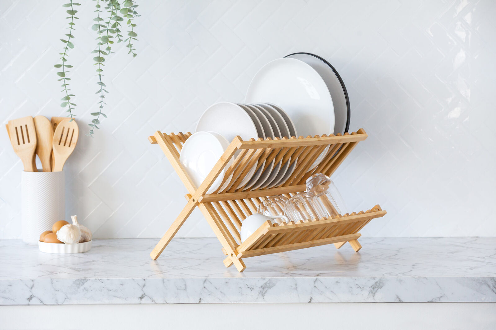 2 Tier Bamboo Dish Rack - Image 5