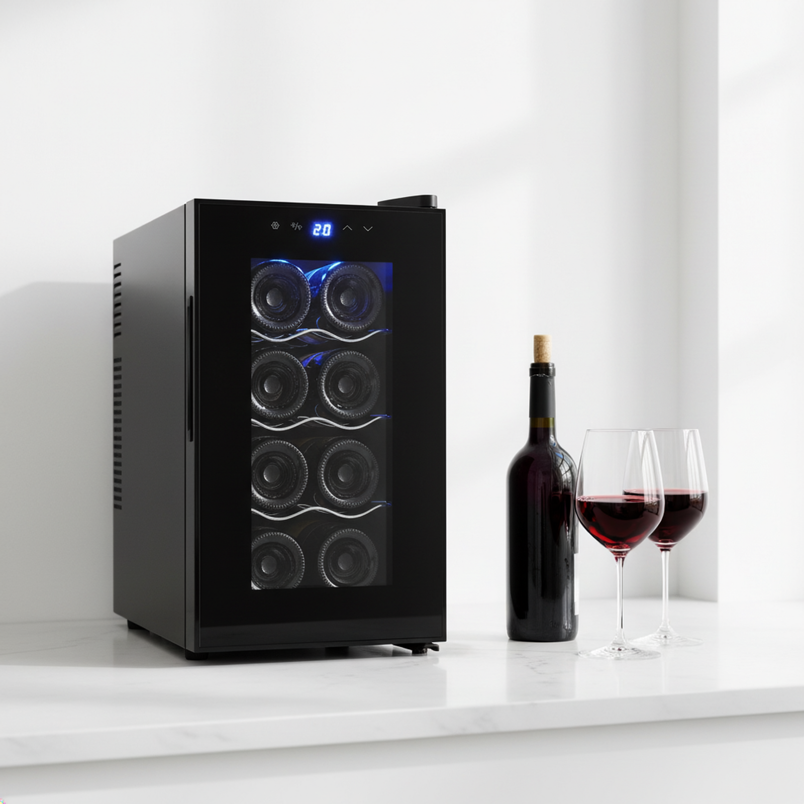 8 Bottle Thermoelectric Wine Fridge, 65W, UV Protected Glass Door, Soft LED Illumination - Image 4