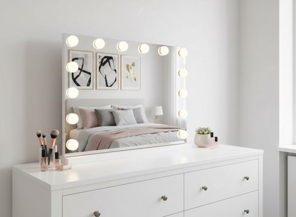 LED Beauty Mirror with 14 Bulbs, Colour Settings, USB A and USB C, White, 50 × 42cm - Image 2