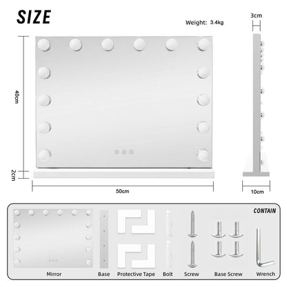 LED Beauty Mirror with 14 Bulbs, Colour Settings, USB A and USB C, White, 50 × 42cm - Image 3