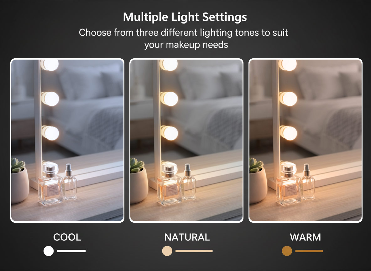 LED Beauty Mirror with 14 Bulbs, Colour Settings, USB A and USB C, White, 50 × 42cm - Image 5