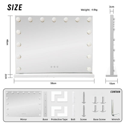LED Beauty Mirror with 15 Bulbs, Colour Settings, USB A and USB C, White, 58 × 48cm - Image 3
