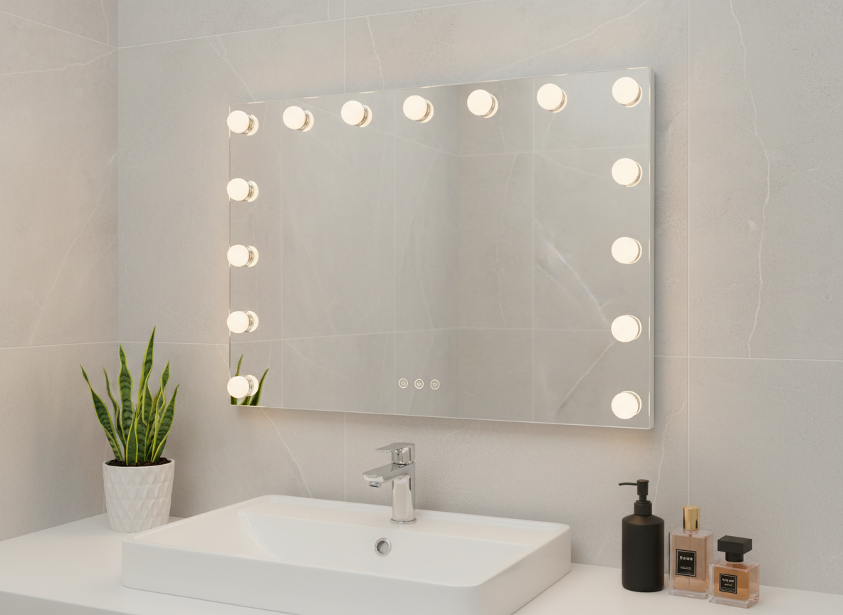 LED Beauty Mirror with 15 Bulbs, Colour Settings, USB A and USB C, White, 58 × 48cm - Image 4