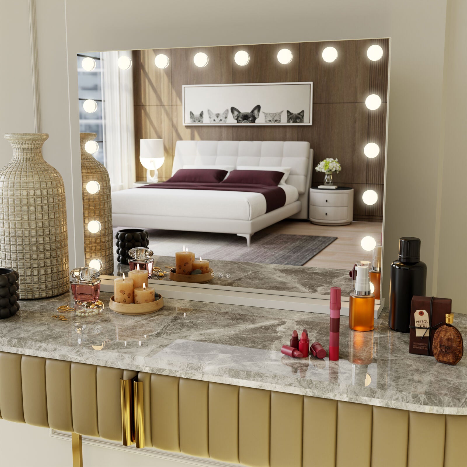 LED Beauty Mirror with 18 Bulbs, Colour Settings, USB A and USB C, White, 80 x 62cm - Image 2