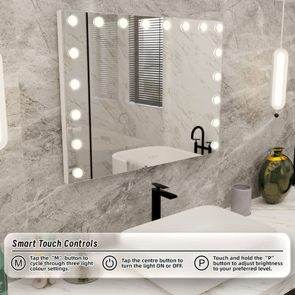 LED Beauty Mirror with 18 Bulbs, Colour Settings, USB A and USB C, White, 80 x 62cm - Image 4