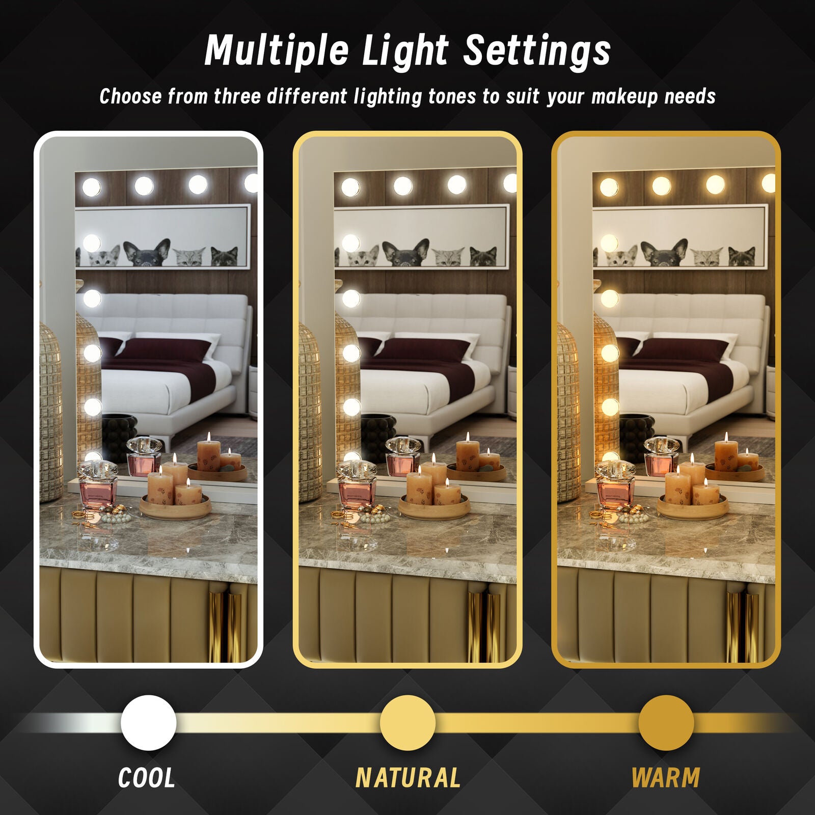 LED Beauty Mirror with 18 Bulbs, Colour Settings, USB A and USB C, White, 80 x 62cm - Image 5