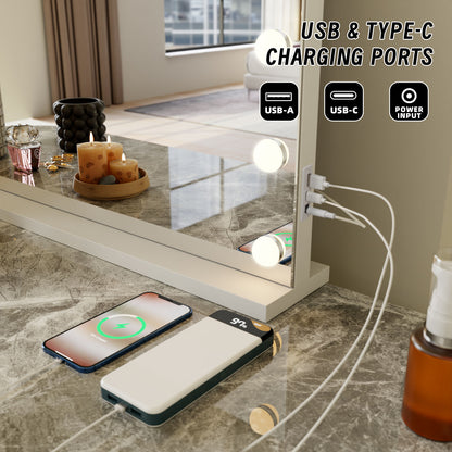 LED Beauty Mirror with 18 Bulbs, Colour Settings, USB A and USB C, White, 80 x 62cm - Image 6