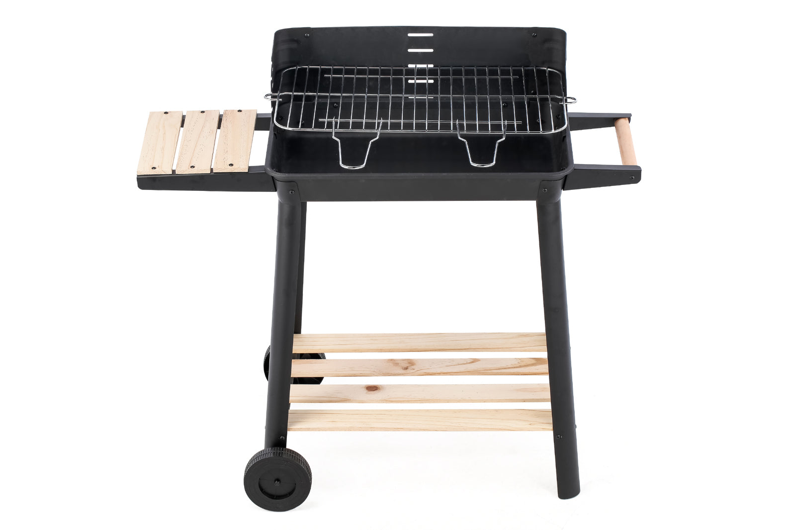 Charcoal Grill BBQ with Manual Rotisserie Stick on Trolley Stand - Image 2