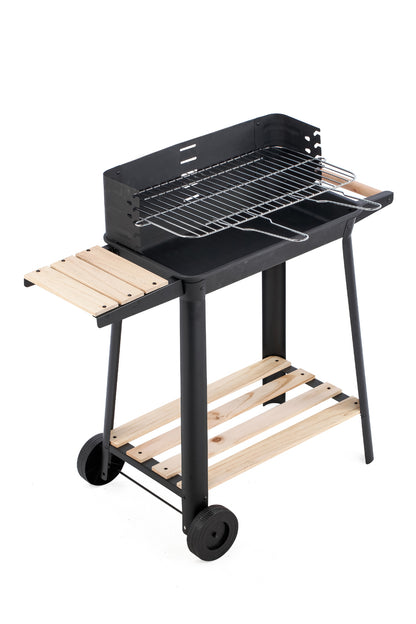 Charcoal Grill BBQ with Manual Rotisserie Stick on Trolley Stand - Image 3