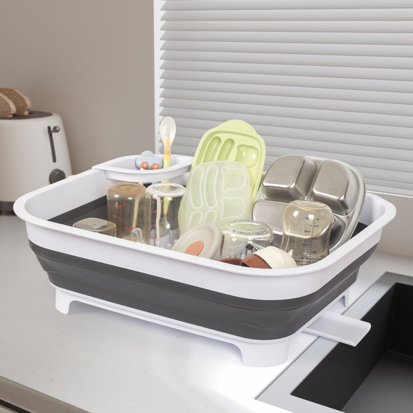Collapsible Dish Rack with Utensil Section Space-Saving Drying Rack for Compact Kitchens & Camping - Image 3