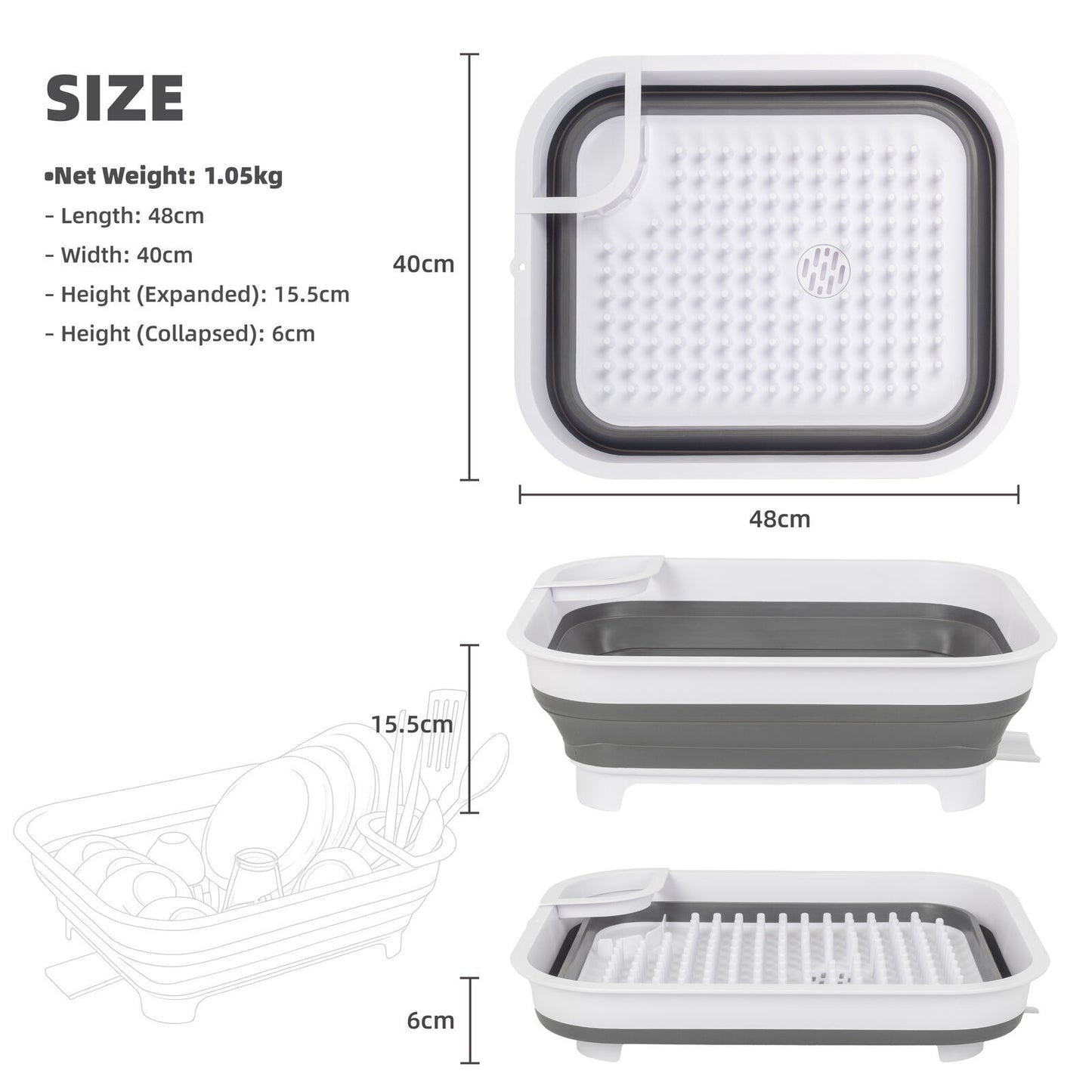 Collapsible Dish Rack with Utensil Section Space-Saving Drying Rack for Compact Kitchens & Camping - Image 4