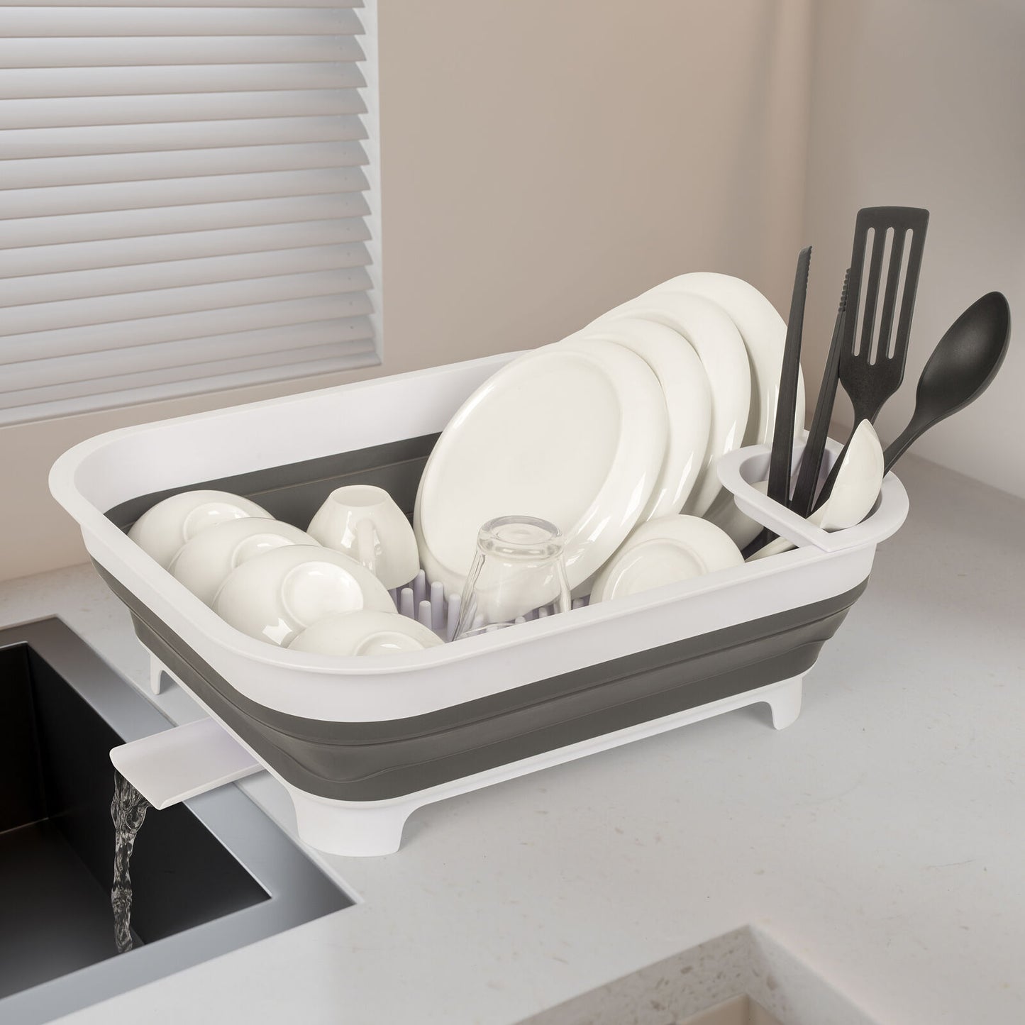 Collapsible Dish Rack with Utensil Section Space-Saving Drying Rack for Compact Kitchens & Camping - Image 6