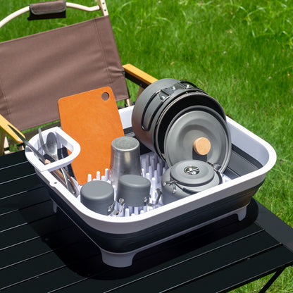 Collapsible Dish Rack with Utensil Section Space-Saving Drying Rack for Compact Kitchens & Camping - Image 8