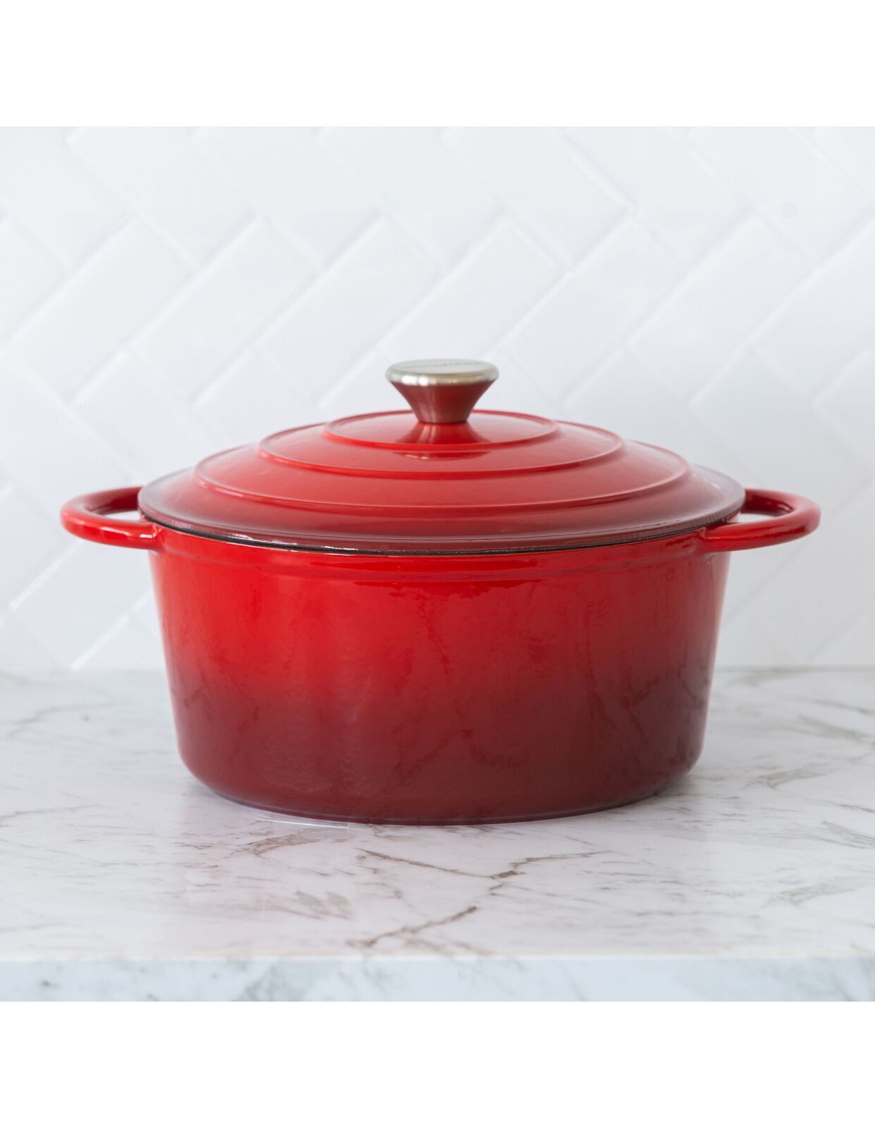 26cm Enamelled Cast Iron French Oven Casserole (4.7L) - Red - Image 2