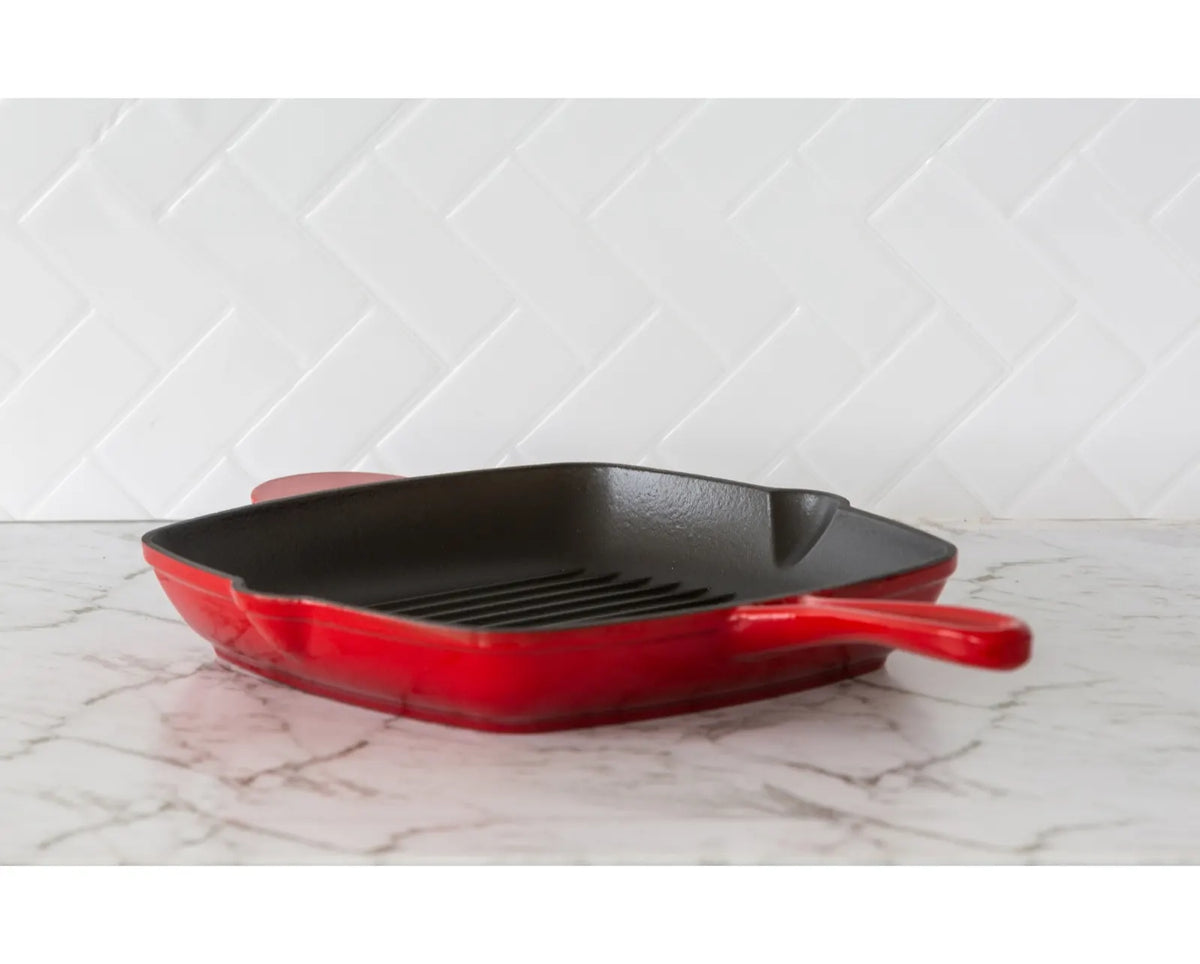 Enamelled Cast Iron Square Grill Pan (44 x 30 x 4.7 cm) - Red - Image 6