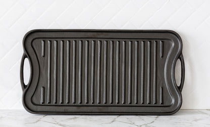 Oil-seasoned Ready to use 50.7x25.8cm Reversible Cast Iron Grill - Black - Image 2