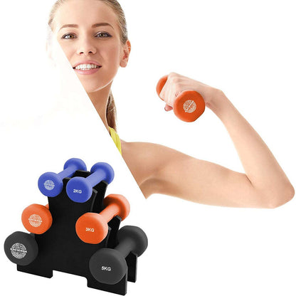 7pc 2/3/5kg 20Kg Total Weighted Dumbbell Gym Set for Exercise w/Rack - Image 2