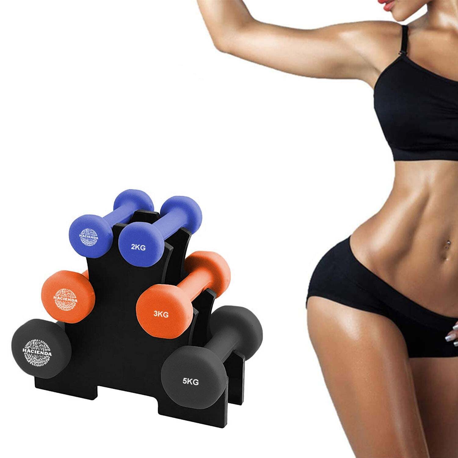 7pc 2/3/5kg 20Kg Total Weighted Dumbbell Gym Set for Exercise w/Rack - Image 3