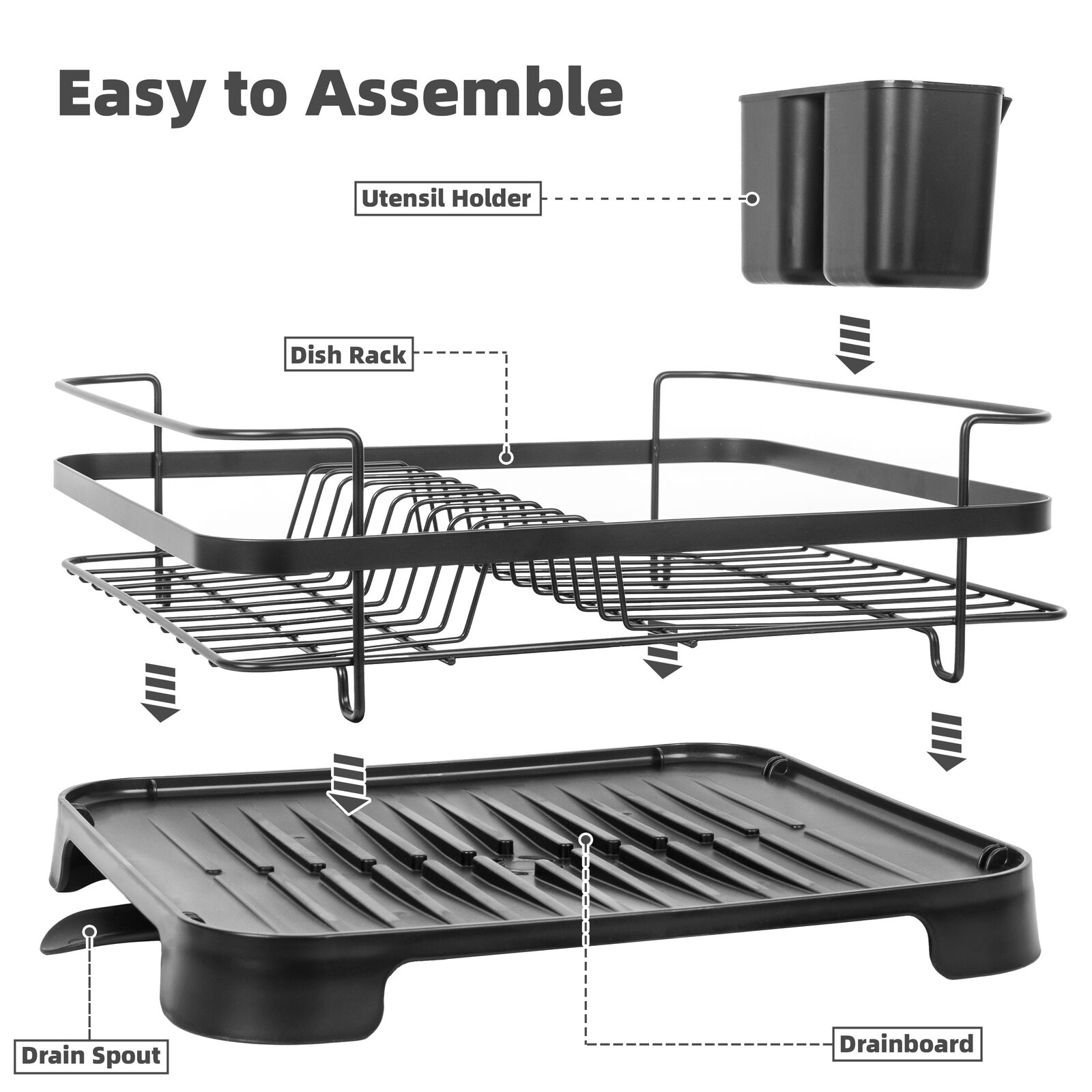 Steel Frame Dish Drying Rack Durable Steel Frame, Removable Utensil Holder, Compact Size for Small Kitchens & Apartments - Image 2