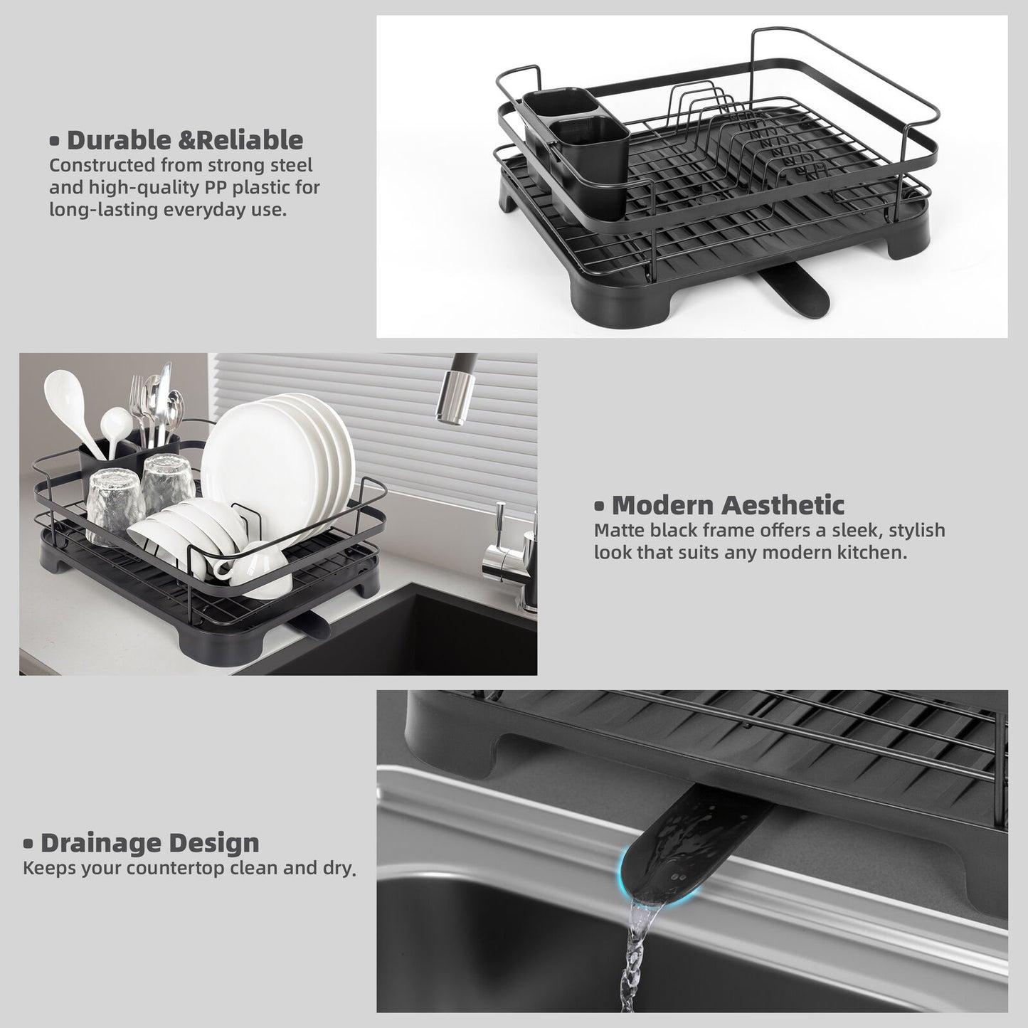 Steel Frame Dish Drying Rack Durable Steel Frame, Removable Utensil Holder, Compact Size for Small Kitchens & Apartments - Image 5
