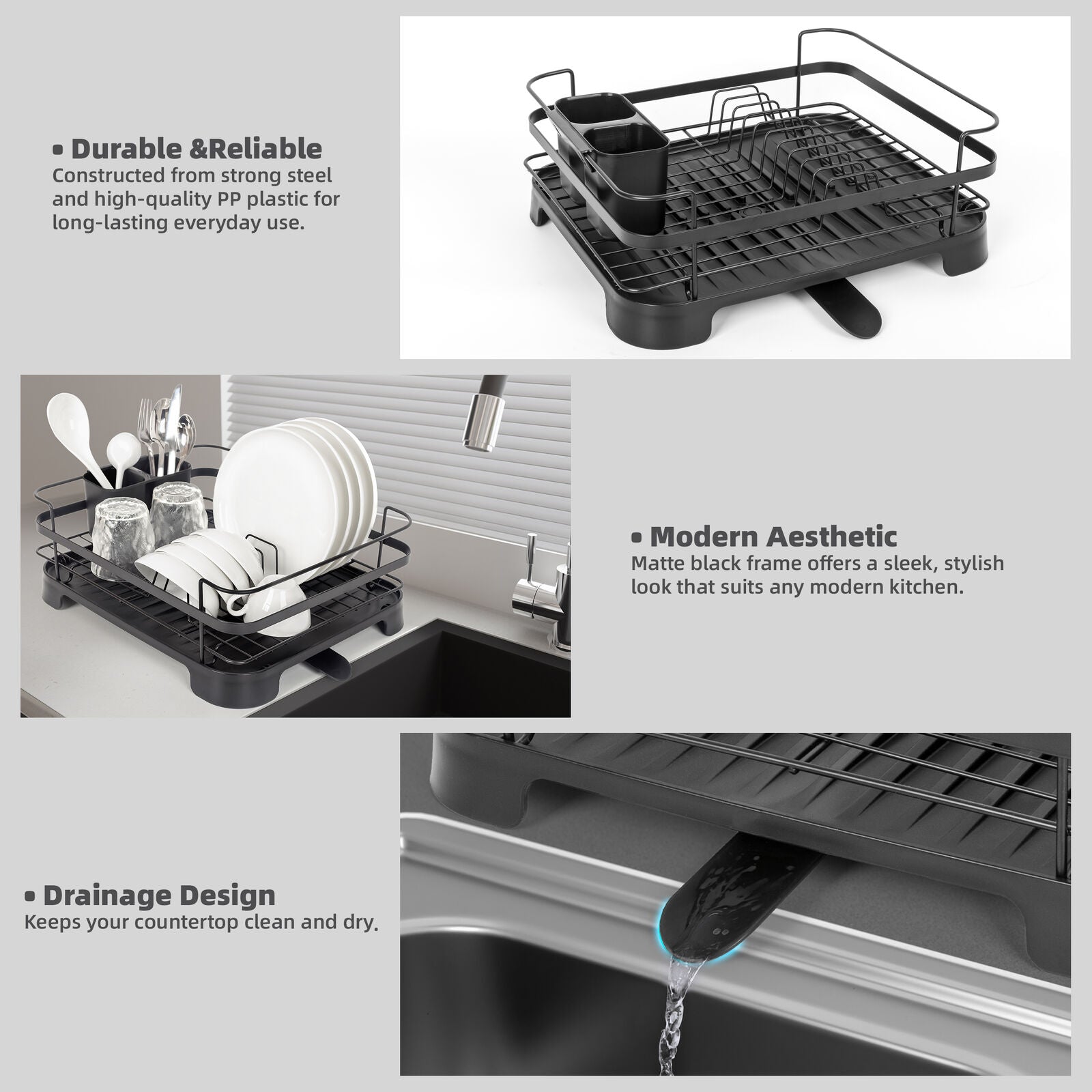 Steel Frame Dish Drying Rack Durable Steel Frame, Removable Utensil Holder, Compact Size for Small Kitchens & Apartments - Image 5