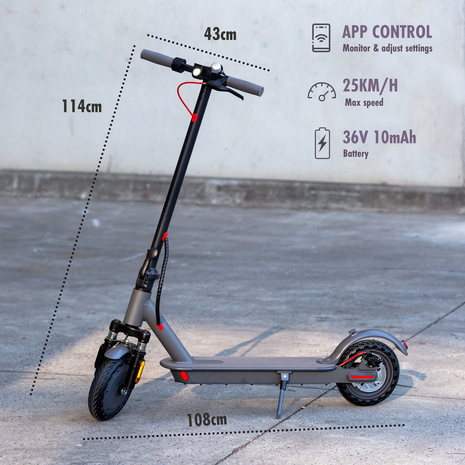 Electric Scooter, 350W Motor, 8.5 inch  Tyres, Front Suspension, Smart App, Foldable, 25kph - Image 2