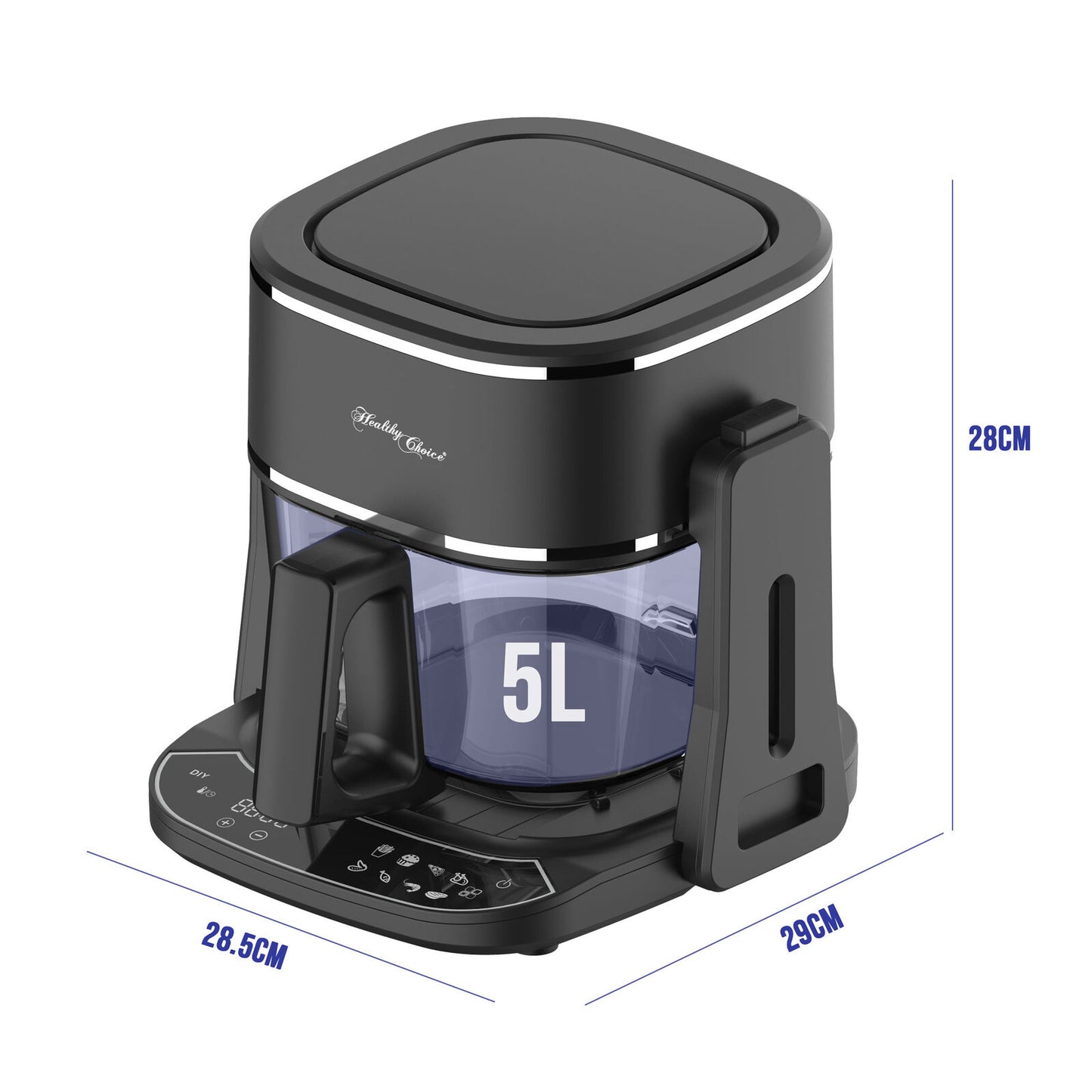 5L 2in1 Air Fryer and Grill, 1400W, Digital Touch Control, Clear Glass Cooking Basket - Image 3