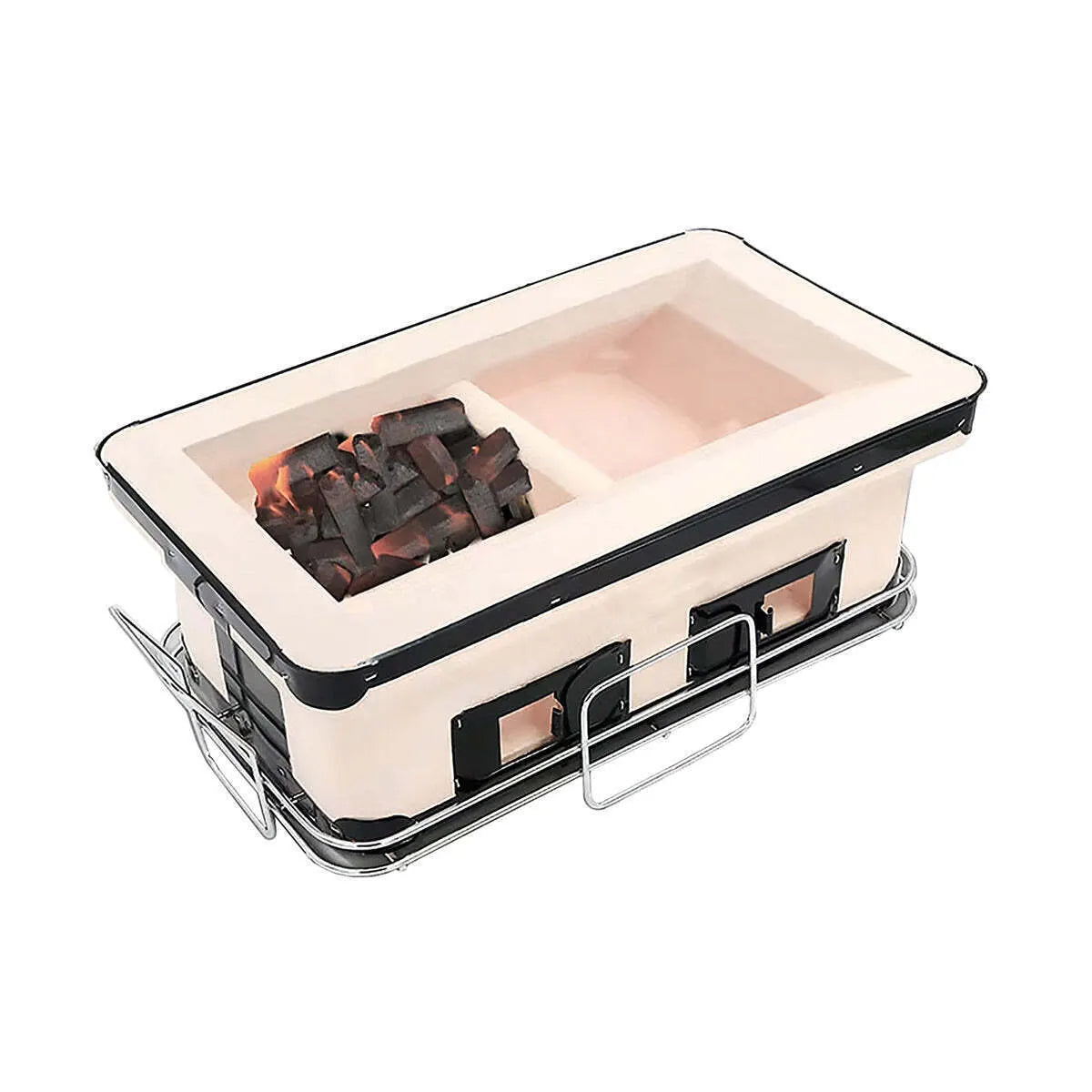 Portable Hibachi Tabletop Grill Dual Charcoal BBQ Chambers - Image 3