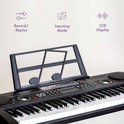 61-Key Electronic Learning Piano Keyboard, Light-Up Keys, LCD Display, with Music Stand Holder - Image 3