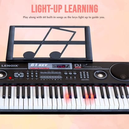 61-Key Electronic Learning Piano Keyboard, Light-Up Keys, LCD Display, with Music Stand Holder - Image 4