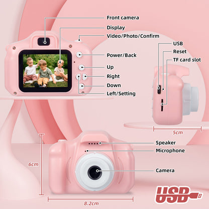 Kids Digital Dual Lens Camera, 4x Zoom and HD Video Recording (Pink) - Image 3