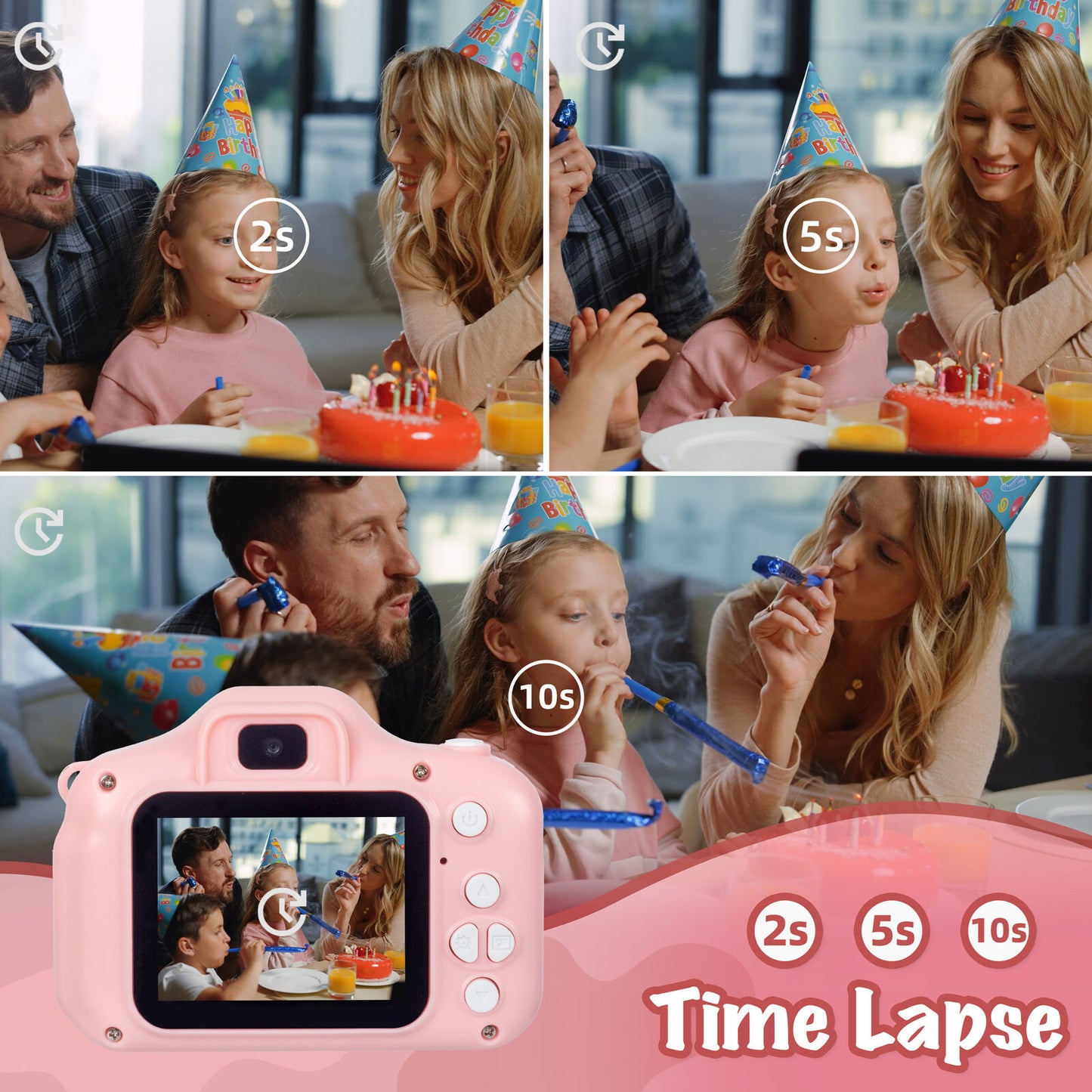 Kids Digital Dual Lens Camera, 4x Zoom and HD Video Recording (Pink) - Image 5