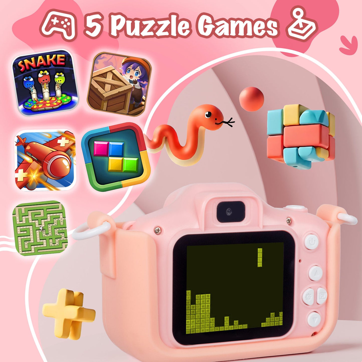 Kids Digital Dual Lens Camera, 4x Zoom and HD Video Recording (Pink) - Image 6