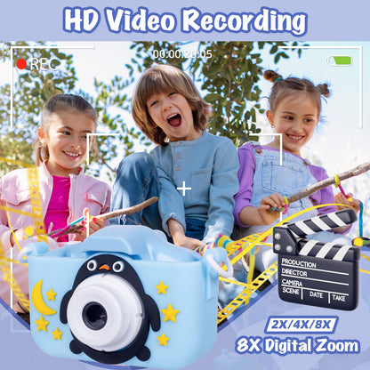 Kids Digital Dual Lens Camera, 4x Zoom and HD Video Recording (Blue) - Image 3