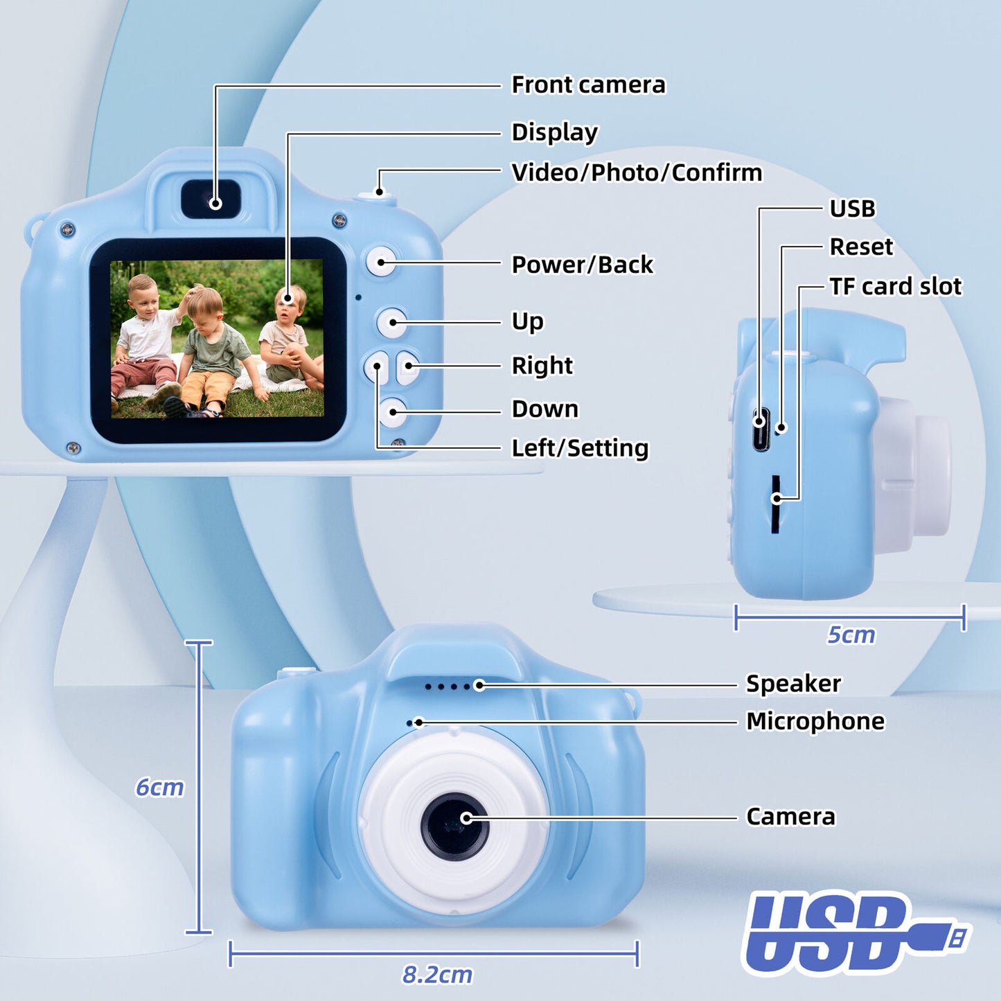 Kids Digital Dual Lens Camera, 4x Zoom and HD Video Recording (Blue) - Image 4