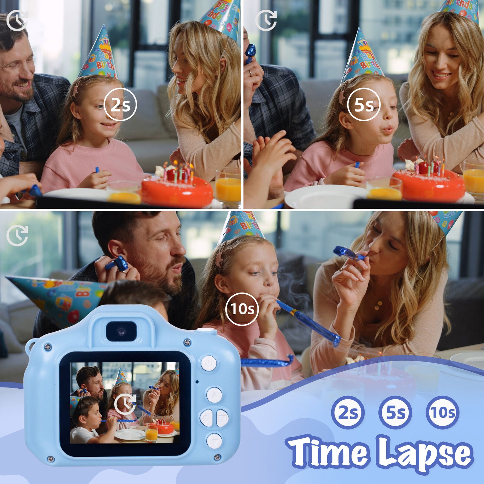 Kids Digital Dual Lens Camera, 4x Zoom and HD Video Recording (Blue) - Image 5