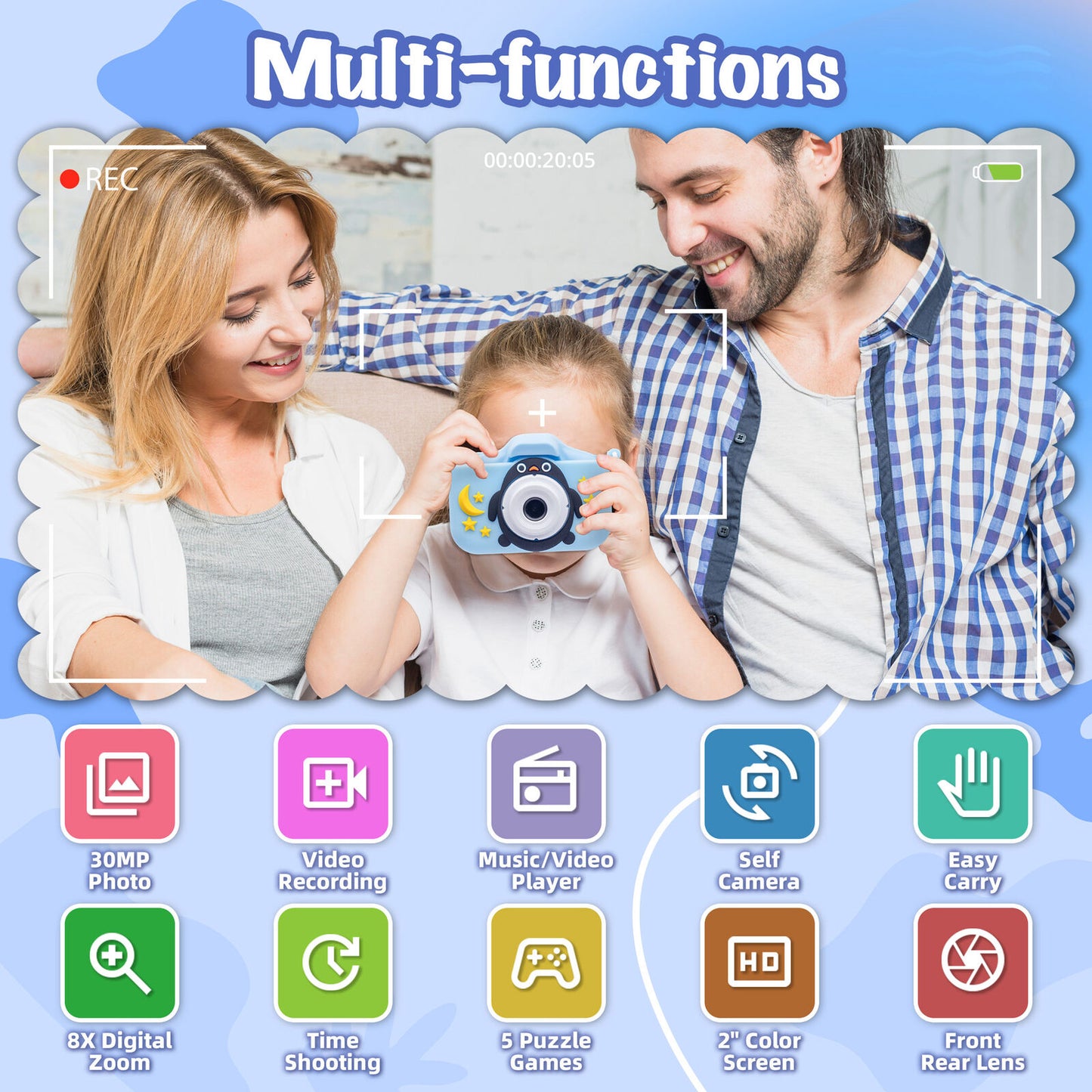 Kids Digital Dual Lens Camera, 4x Zoom and HD Video Recording (Blue) - Image 8