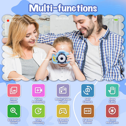 Kids Digital Dual Lens Camera, 4x Zoom and HD Video Recording (Blue) - Image 8